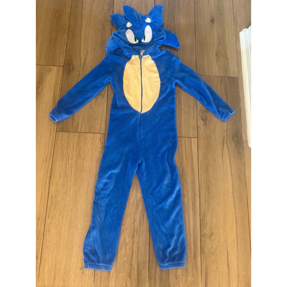 H&M Sonic the Hedgehog Kids Fleece Hooded Union Suit Blue Size 8-10 1101060 1